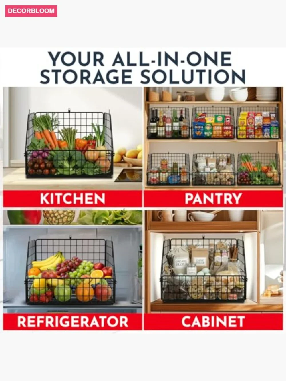 3-Tier Wall Hanging Fruit Basket Heavy Duty Wire Storage Organizer Kitchen
